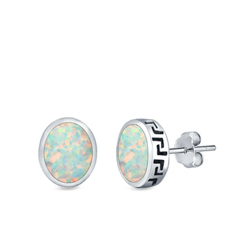 Oval Stud Earrings Lab Created White Opal 925 Sterling Silver (11mm)